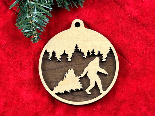 Bigfoot and Christmas Tree Ornament